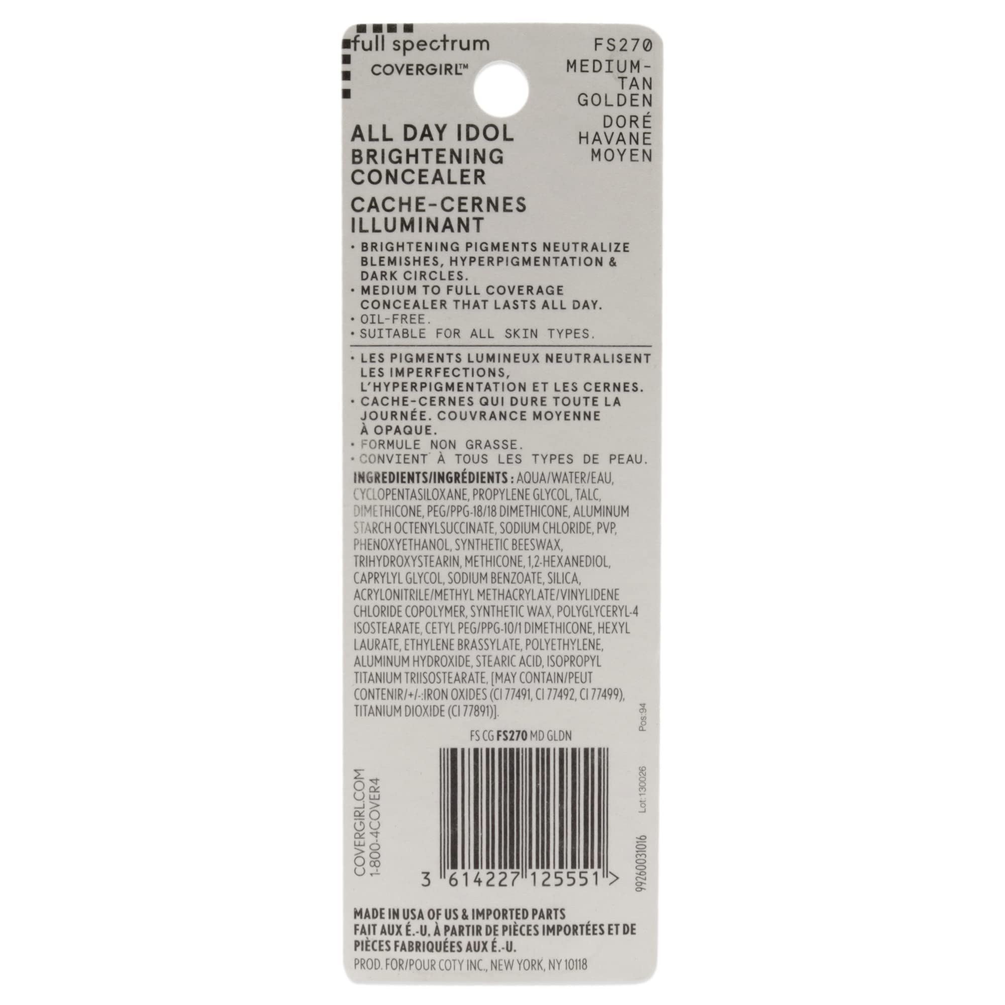 COVERGIRL All Day Idol, Brightening Concealer, Medium-tan Golden, 0.12 Ounce